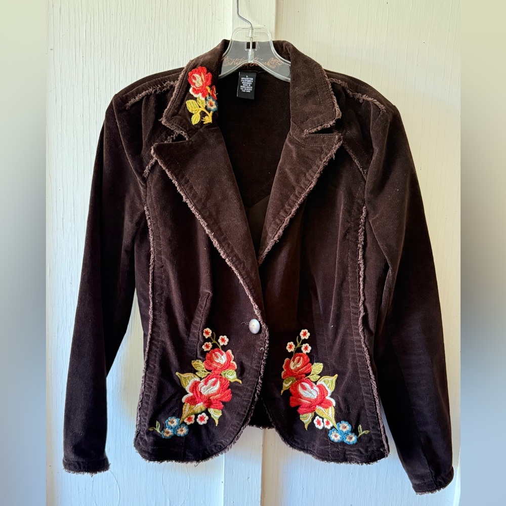 Embroidered Corduroy Chocolate Brown Jacket